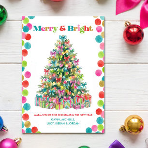 Colorful Christmas Tree Merry and Bright Holiday Card