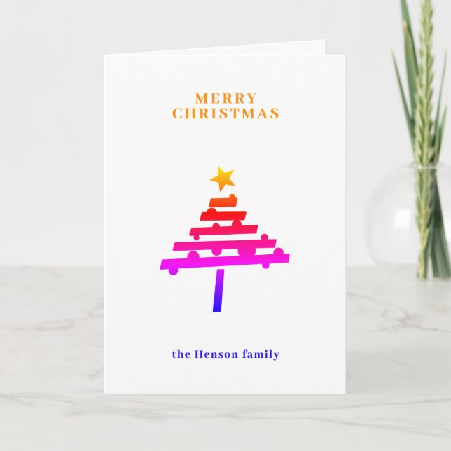 Colorful Christmas Tree Minimalist Family  Holiday Card (Front)