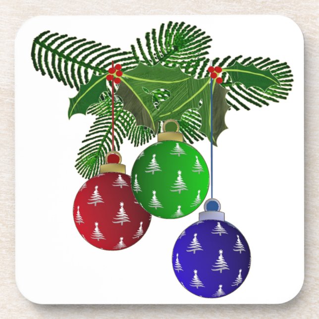 Colorful Christmas Tree Ornaments Beverage Coaster (Front)