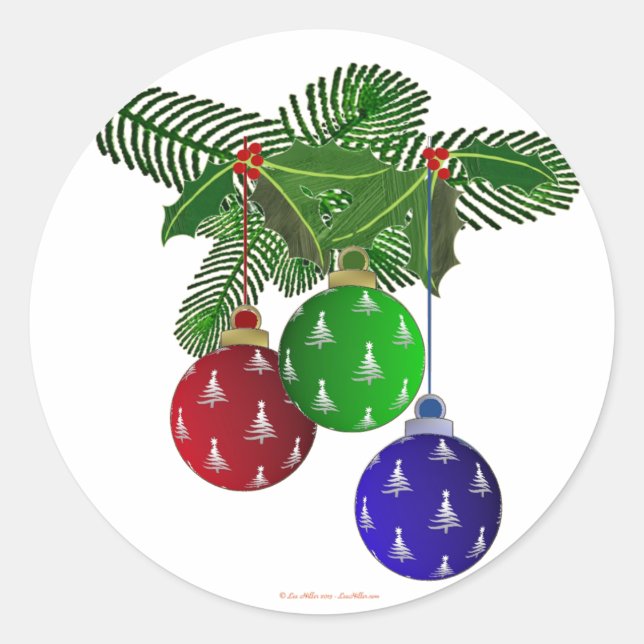 Colorful Christmas Tree Ornaments Classic Round Sticker (Front)