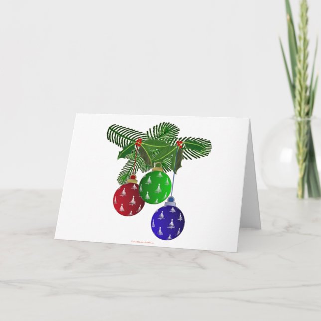 Colorful Christmas Tree Ornaments Holiday Card (Front)