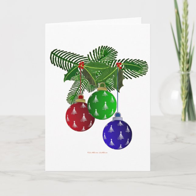 Colorful Christmas Tree Ornaments Holiday Card (Front)