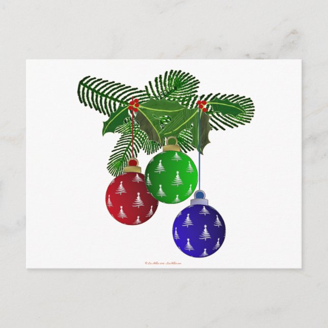 Colorful Christmas Tree Ornaments Holiday Postcard (Front)