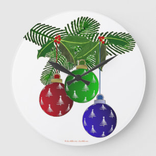 Colorful Christmas Tree Ornaments Large Clock