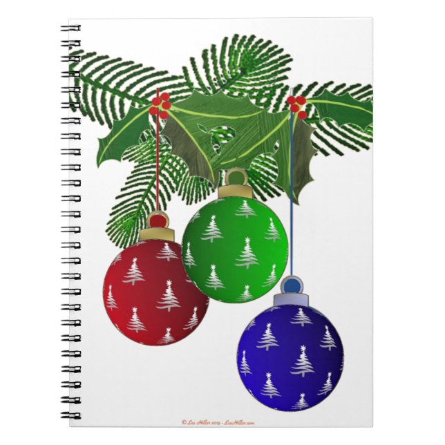 Colorful Christmas Tree Ornaments Notebook (Front)