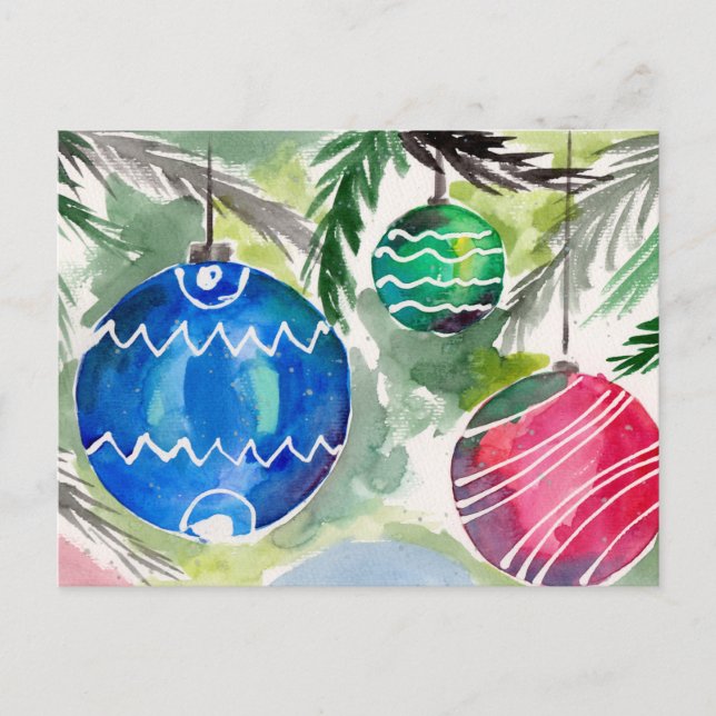 Colorful Christmas Tree Ornaments Postcard (Front)