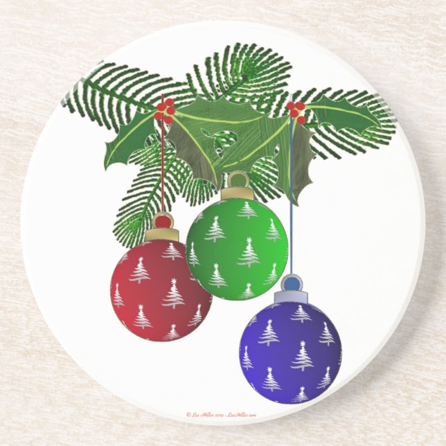 Colorful Christmas Tree Ornaments Sandstone Coaster (Front)