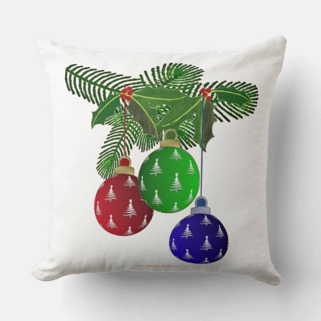 Colorful Christmas Tree Ornaments Throw Pillow (Front)
