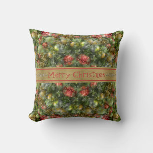 Colorful Christmas Tree Ornaments Throw Pillow