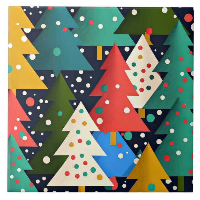 Colorful Christmas Tree Pattern Ceramic Tile (Front)