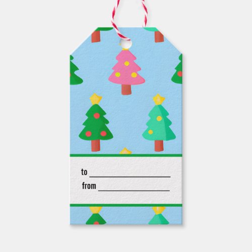 Colorful Christmas Tree Pattern Kids Holiday Gift Tags