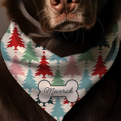 Colorful Christmas Tree Pattern Personalized Dog Bandana