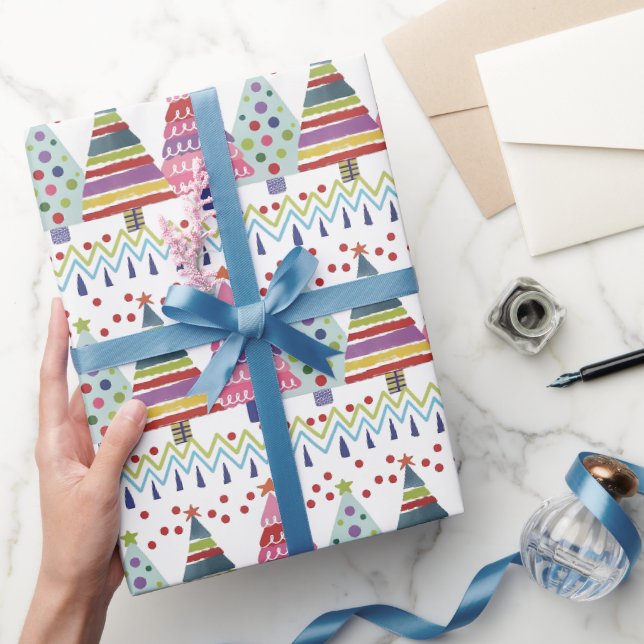 Colorful Christmas Tree Pattern Wrapping Paper (Gifting)