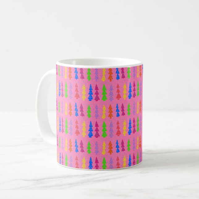 Colorful Christmas Tree Pop Art Pink Coffee Mug (Front Left)