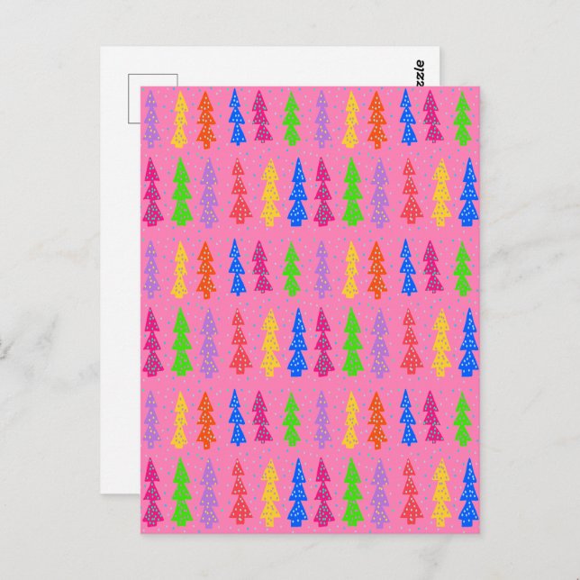 Colorful Christmas Tree Pop Art Pink Postcard (Front/Back)