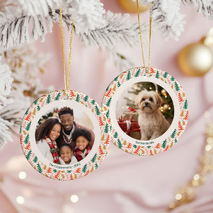 Colorful Christmas Tree Two Photos Ceramic Ornament