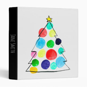 Colorful Christmas tree watercolor 3 Ring Binder
