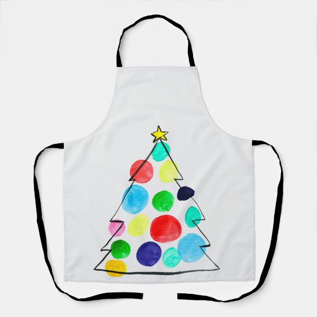 Colorful Christmas tree watercolor Apron (Front)