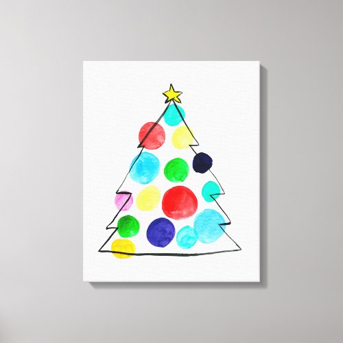 Colorful Christmas tree watercolor Canvas Print