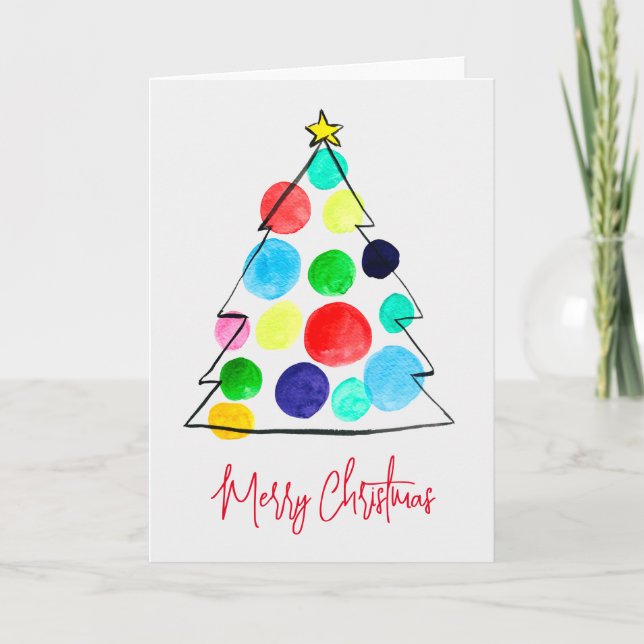 Colorful Christmas tree watercolor Card (Front)