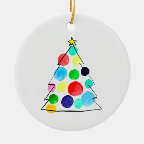Colorful Christmas tree watercolor Ceramic Ornament