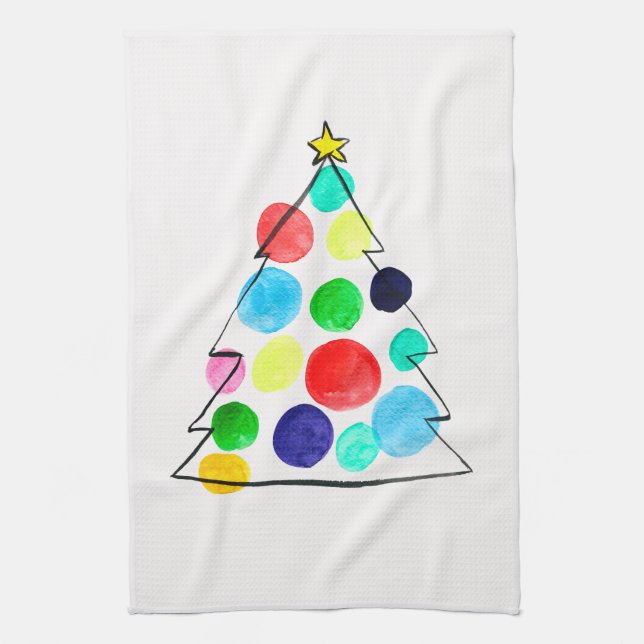 Colorful Christmas tree watercolor Kitchen Towel (Vertical)