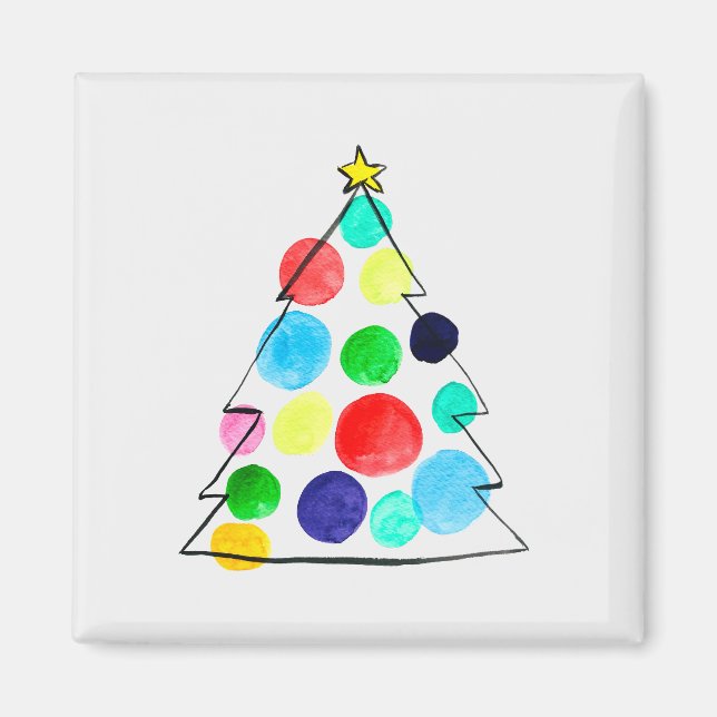Colorful Christmas tree watercolor Magnet (Front)