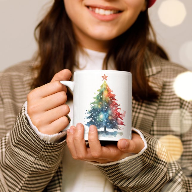 Colorful Christmas Tree Watercolor Painting Coffee Mug (Creator Uploaded)