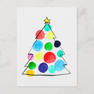 Colorful Christmas tree watercolor Postcard