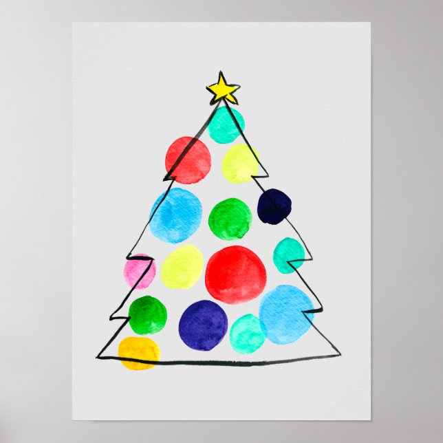 Colorful Christmas tree watercolor Poster (Front)