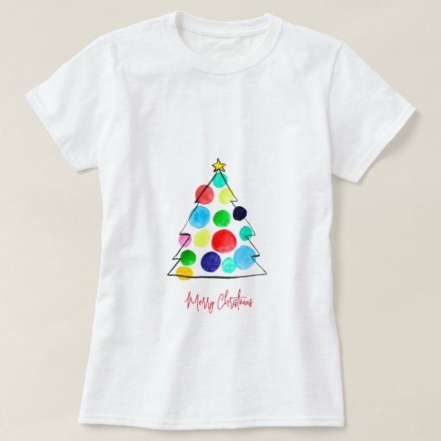 Colorful Christmas tree watercolor T-Shirt (Design Front)