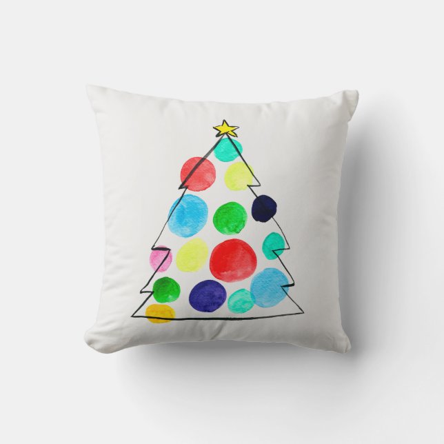 Colorful Christmas tree watercolor Throw Pillow (Front)