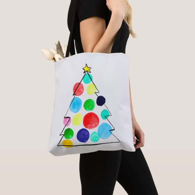 Colorful Christmas tree watercolor Tote Bag (Close Up)