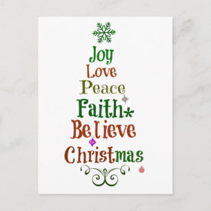 Colorful Christmas Tree Words Holiday Postcard