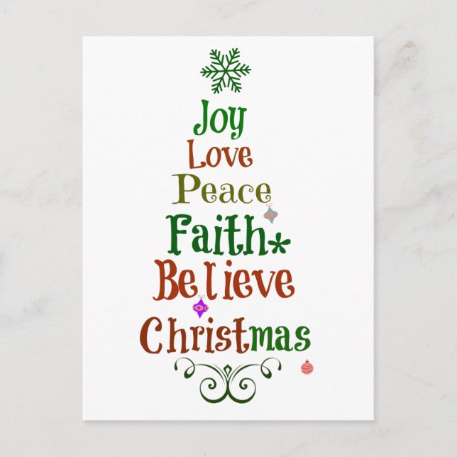 Colorful Christmas Tree Words Holiday Postcard (Front)