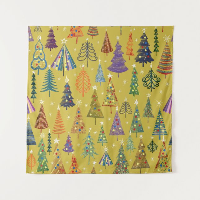Colorful Christmas Trees: Festive Background. Tapestry (Front)