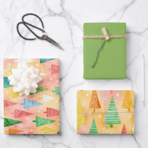 Colorful Christmas Trees – Festive Rainbow Holiday Wrapping Paper Sheets