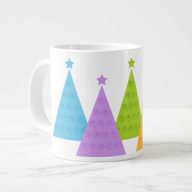 Colorful Christmas Trees Giant Coffee Mug (Front Left)