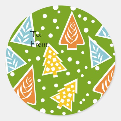 Colorful Christmas Trees Gift Tag Sticker
