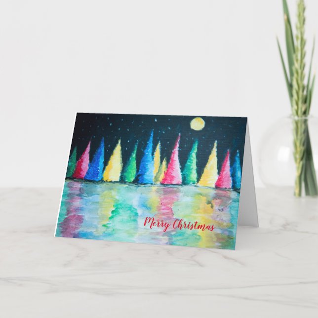 Colorful Christmas Trees Holiday Card (Front)