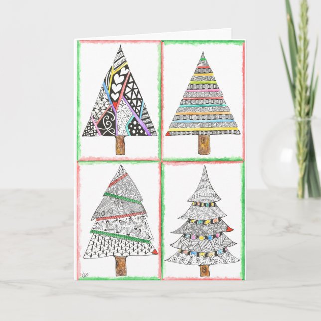 Colorful Christmas Trees Holiday Greeting Card (Front)