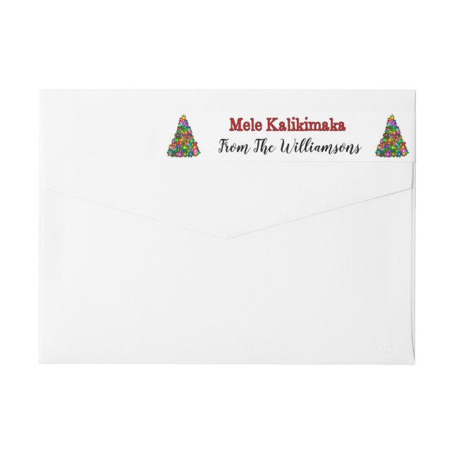 Colorful Christmas Trees Mele Kalikimaka Address Wrap Around Label (Back)