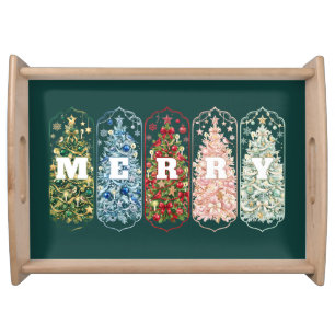 Colorful Christmas Trees Merry Serving Tray