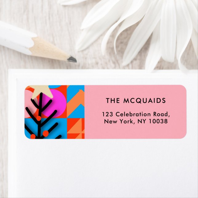 Colorful Christmas Trees Modern Geometric   Label (Insitu)