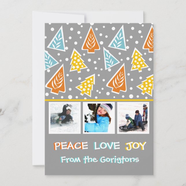 Colorful Christmas trees modern photo flat card (Front)