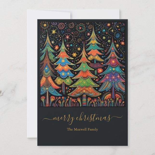 Colorful Christmas trees name Holiday Card (Front)