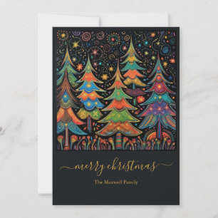 Colorful Christmas trees name Holiday Card