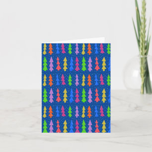 Colorful Christmas Trees on Blue Card