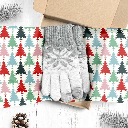 Colorful Christmas Trees On White Tissue Paper