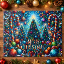 Colorful Christmas Trees Ornaments Candy Canes